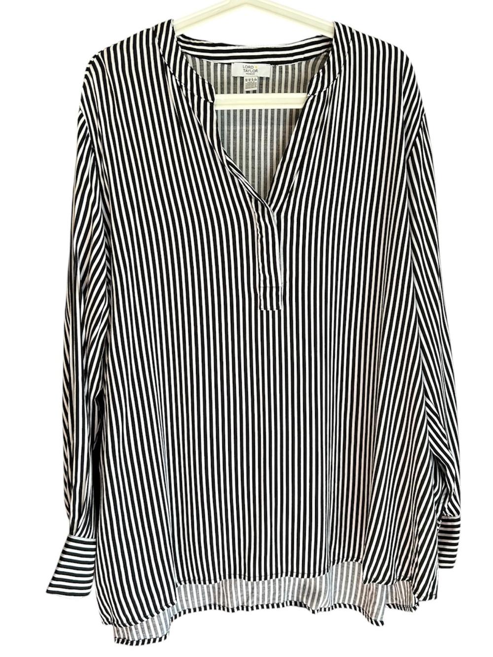 Lord & Taylor Black and White Vertical Stripe Tunic Blouse